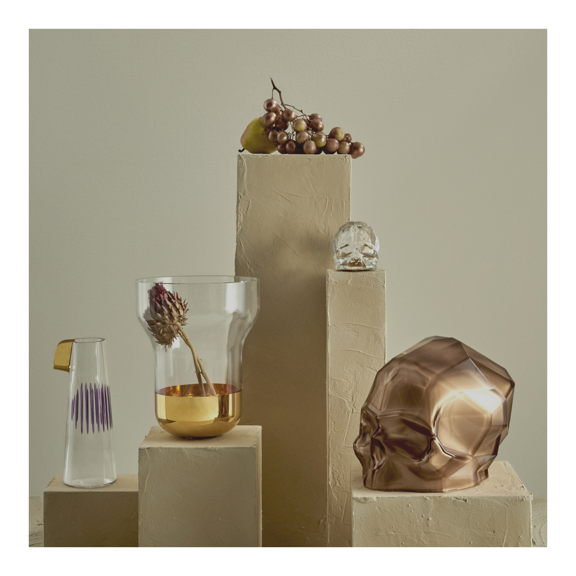 Memento Mori Faceted Skull, 8.27" H x 10.24" W x 7.8" D, Copper