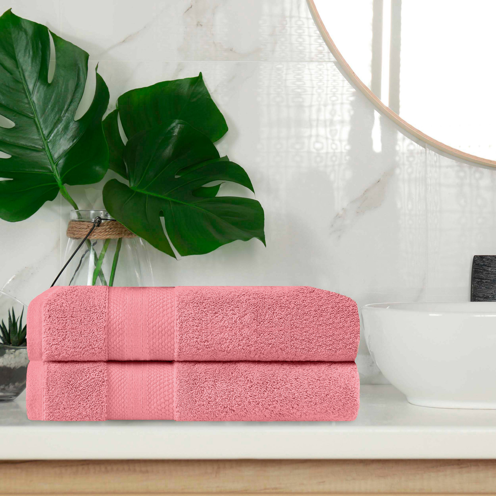 Finnian Ultra-Plush Heavyweight, 100% Turkish Towel Collection, Coral Pink, Bath Towels - 2 Pack