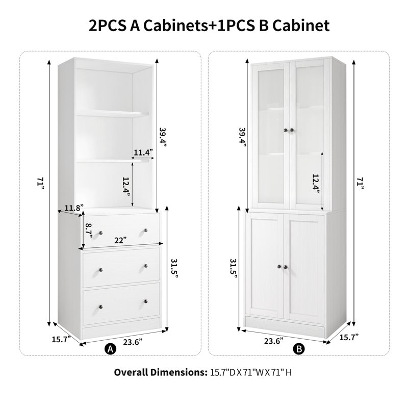 71" H X 71" W Glass Bookcase, White