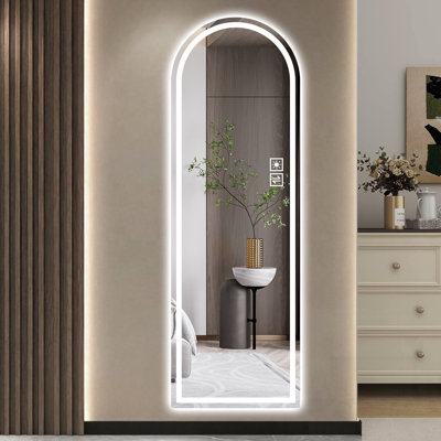 Miroir arqué éclairé pleine longueur avec DEL avant, 3 températures de couleur, intensité variable, fonction de mémoire et contrôle tactile pour les chambres et les placards