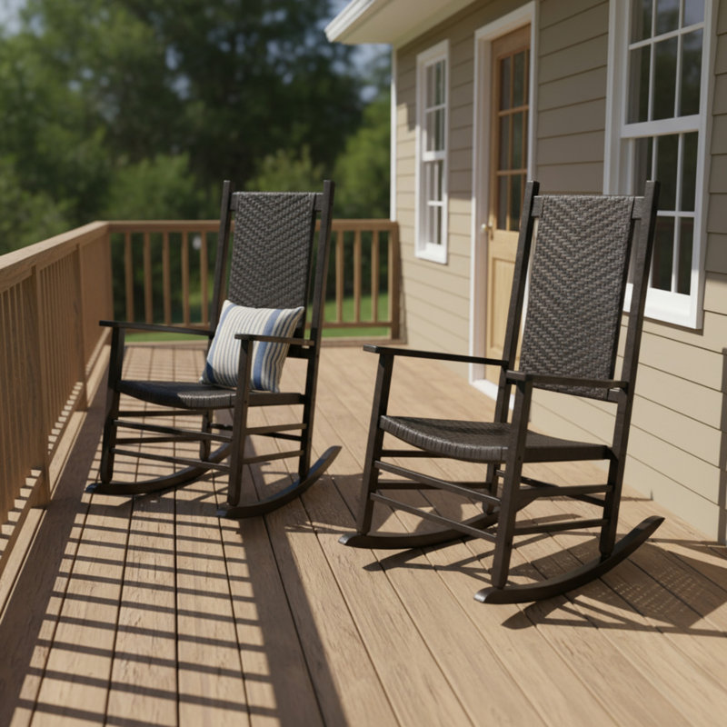 Chaise berçante Aleatha avec dossier résistant aux intempéries (ensemble de 2), Noir