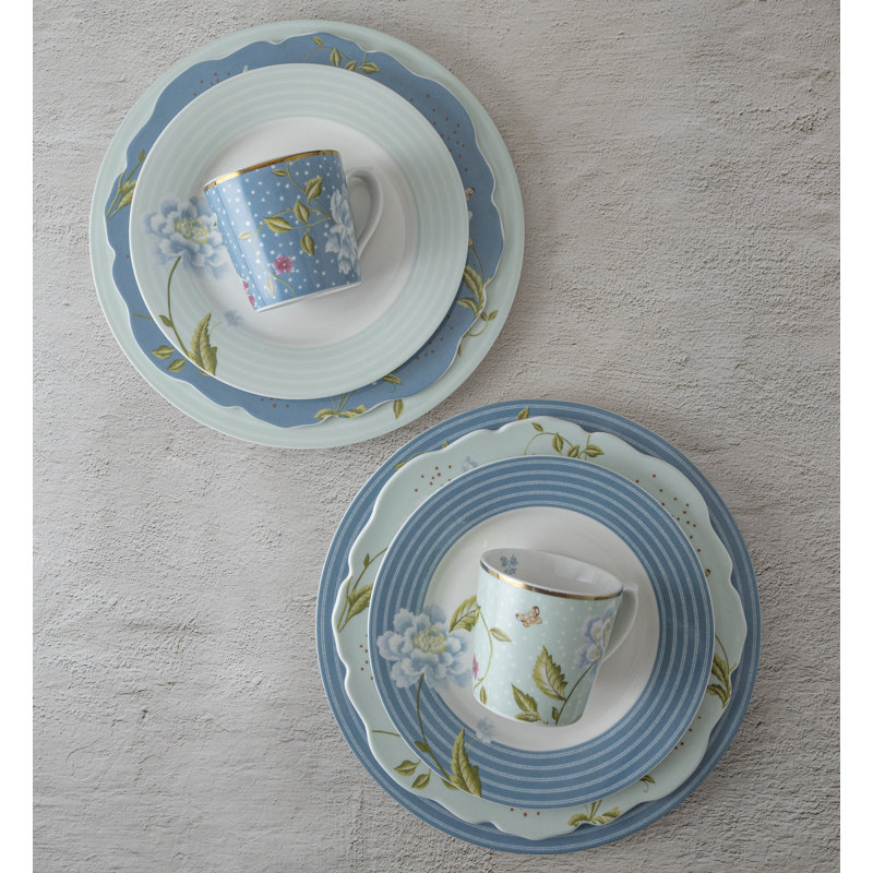 Set of 4 Mint Floral Ceramic 17 oz Mugs