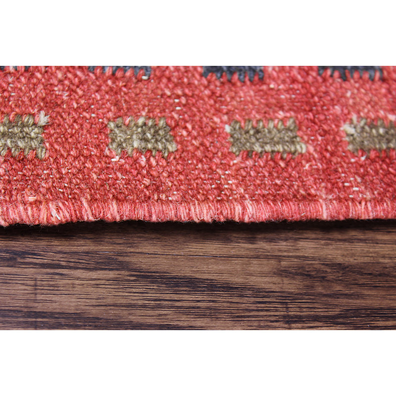 Tapis bleu / rouge en laine tissé à la main Bernie, Rectangle de 4 pi x 6 pi