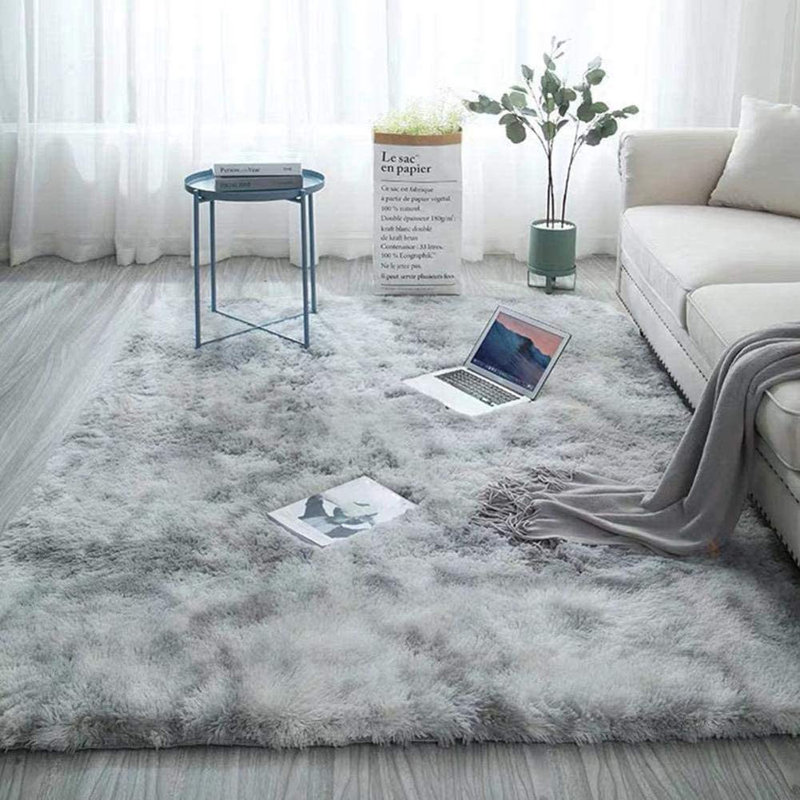 Extra-Large Luxury Soft Tie-Dye Shag Area Rug, Gray, Rectangle 10' x 14'