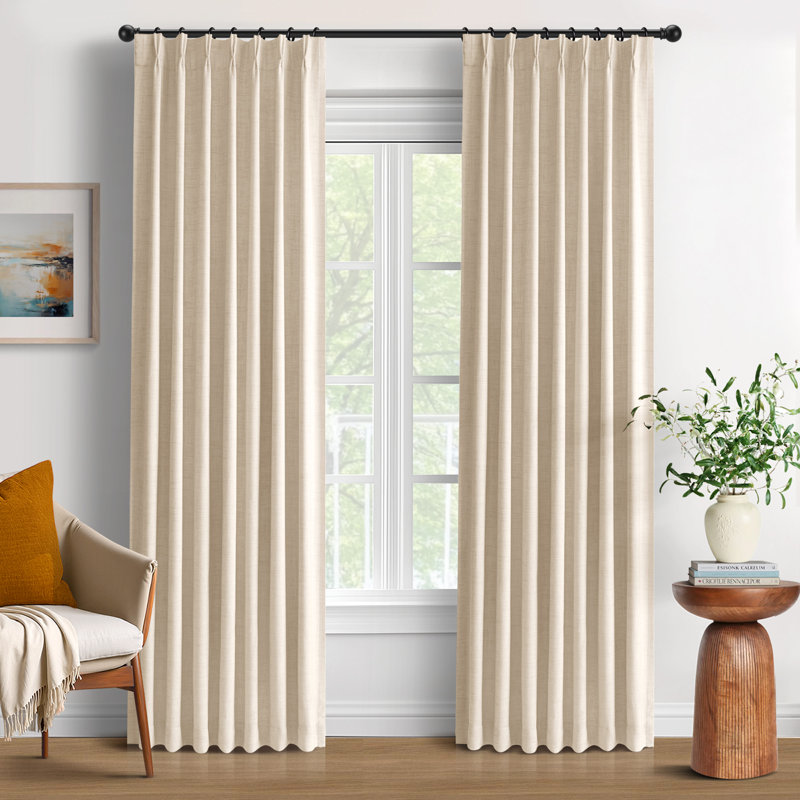 100% Blackout Curtains Thermal Insulated Drapes Faux Linen Pinch Pleated Privacy Window Panels with 20 Hooks for Bedroom & Living Room (Set of 2) 