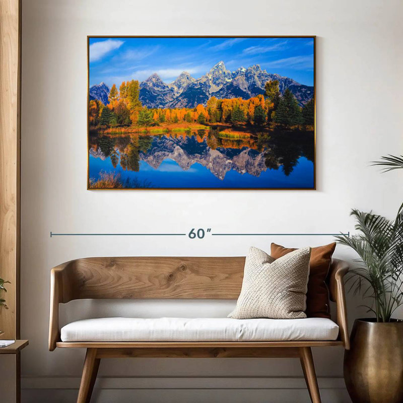 Feuillage doré Grand Teton, 46 po x 31 po, Cadre flottant doré