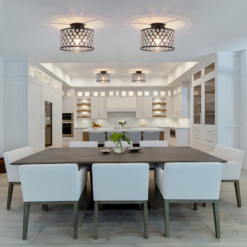 11.12" W 1-Light Semi Flush Mount With Crystal Shade, Matte Black