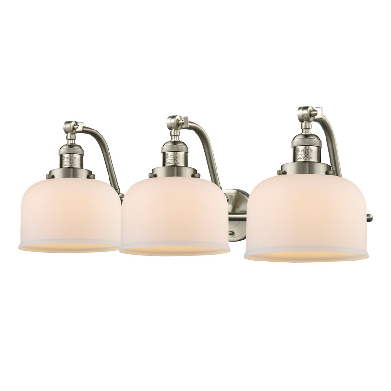 Éclairage pour salle de bain 3 lumières Plumlee, Nickel satiné brossé, Boîtier blanc mat, Ampoule DEL 6 watts Vinage