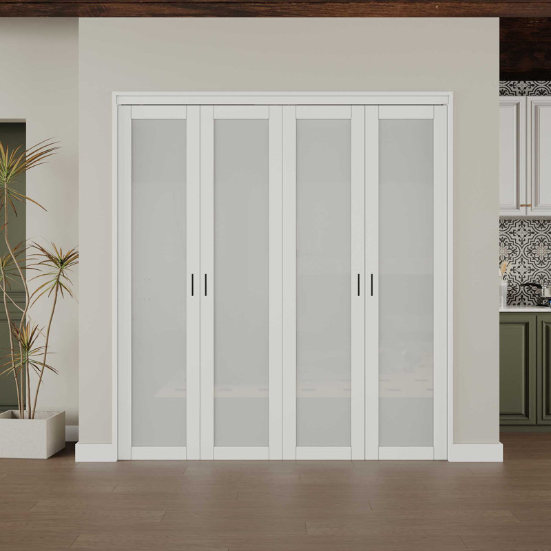 72 in. x 80 in. White Finished Bi-Fold Door with Frosted Glass