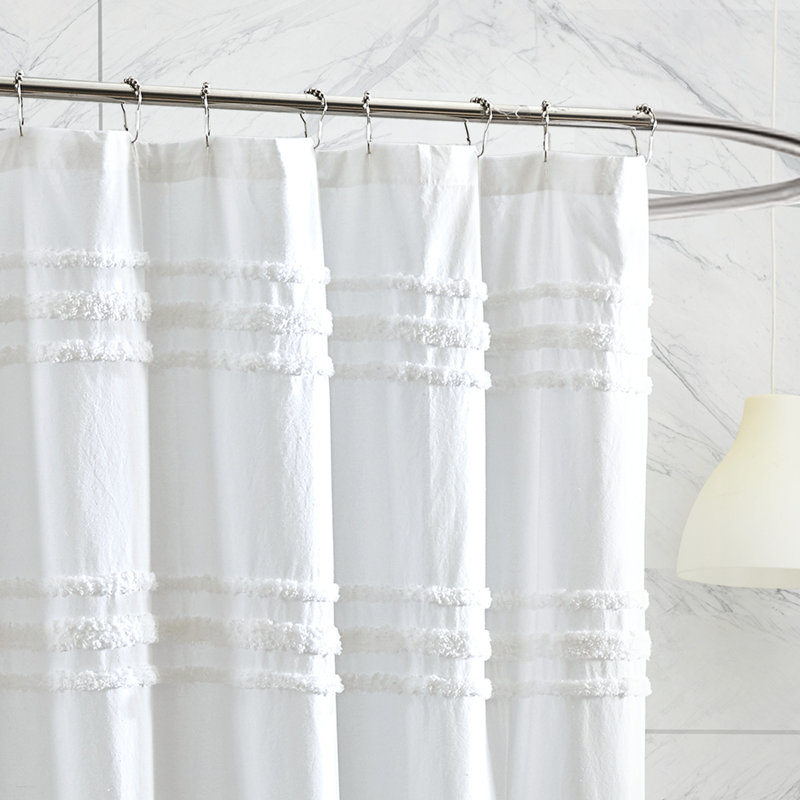 White Chenille Stripe Fabric Shower Curtain 72'' x 72''