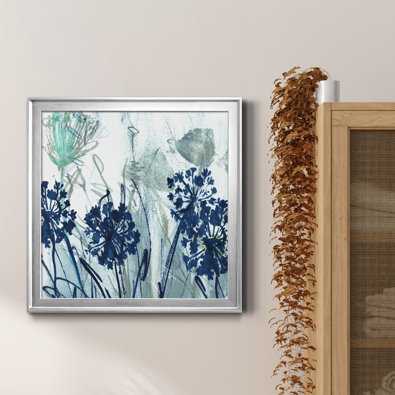 Indigo Field I - Peinture sur toile encadrée, Toile encadrée argentée, H 34,5 po x l 34,5 po x P 1,5 po