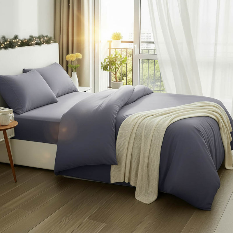 Polyester No Pattern Duvet Cover with Pillowcases, Grey