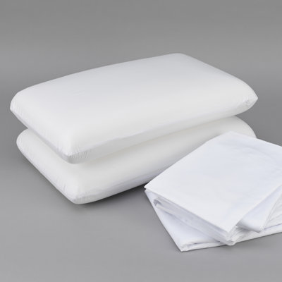 Cooled Bedding For Queen Bed - Molded Memory Foam Pillows, Zippered Pillow Covers, Comfortable Sheet Bundle With Cooling Technology 2 Cases, Flat Sheet, Fitted Spill- Mattress Protector