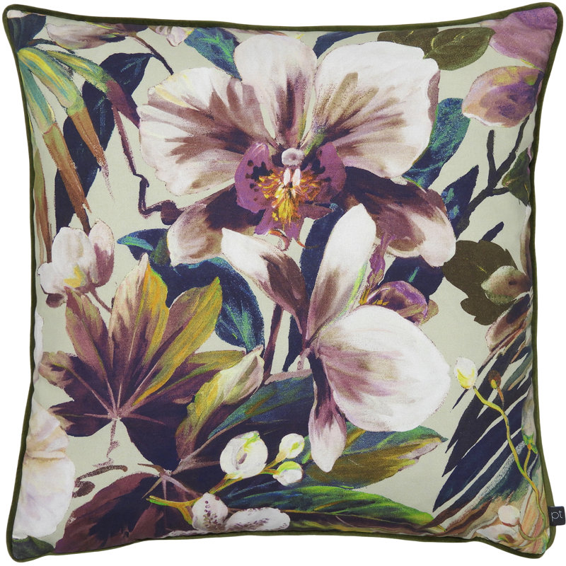 Cladine Floral Square Throw Cushion, Blue/Red/Green, Feather