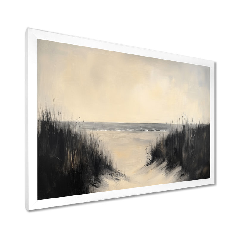 Herbe des dunes côtières - Tableau sur toile Black Beach, H 12 po x l 20 po, Cadre photo blanc