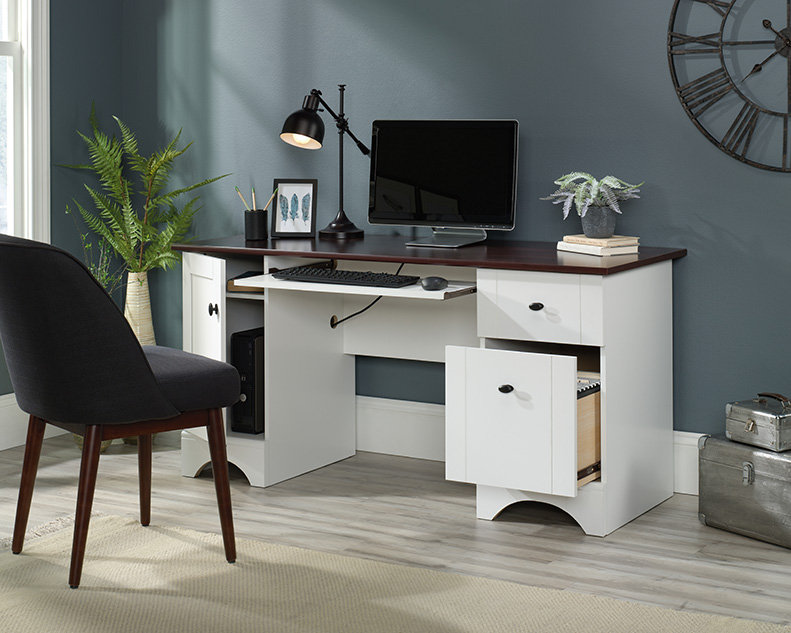 Bureau en bois en chêne Laurel, Brun / Blanc