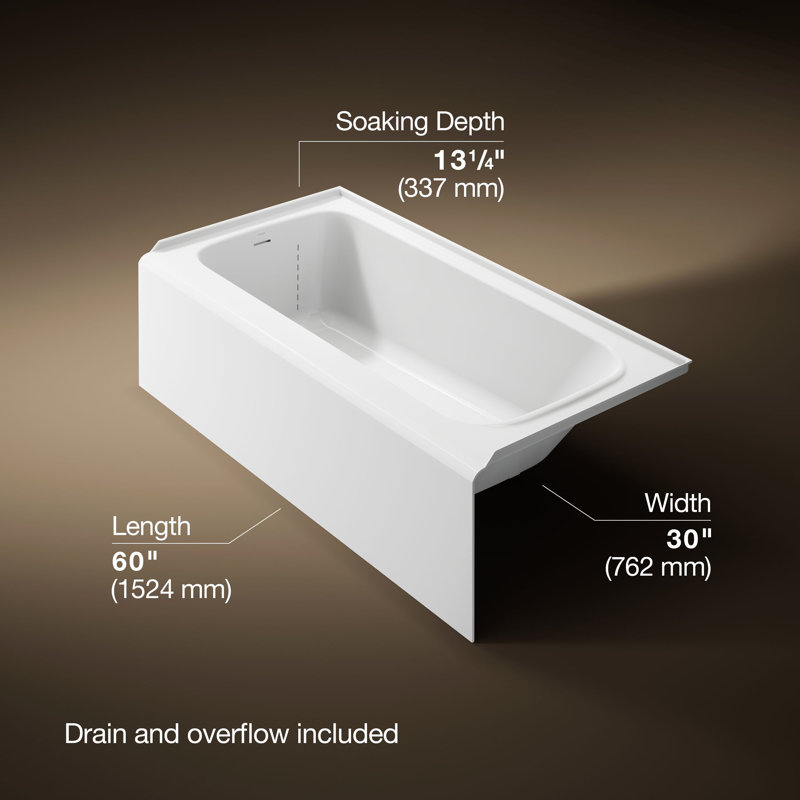 Avec 60 In. X 30 In. Alcove Bath, Left Drain, Left, White