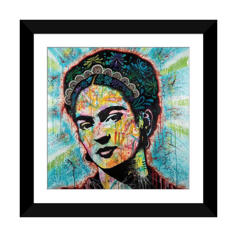 «Frida», impression sur toile, H 24 po x l 24 po x P 1 po, Papier beaux-arts encadré noir, Blanc