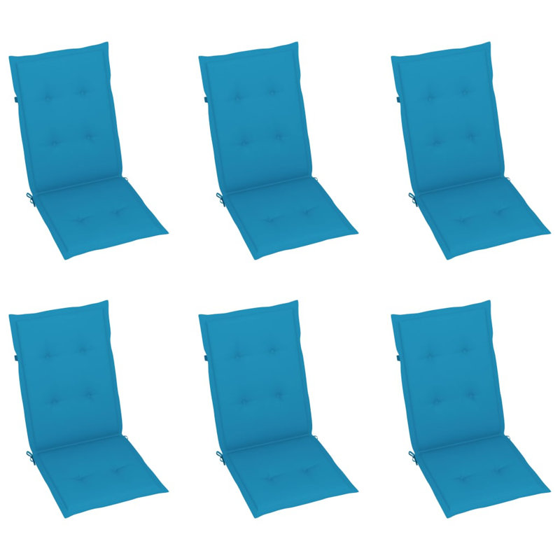 6 chaises de patio vidaXL avec coussins bleus en bois de teck massif, Bleu, 6