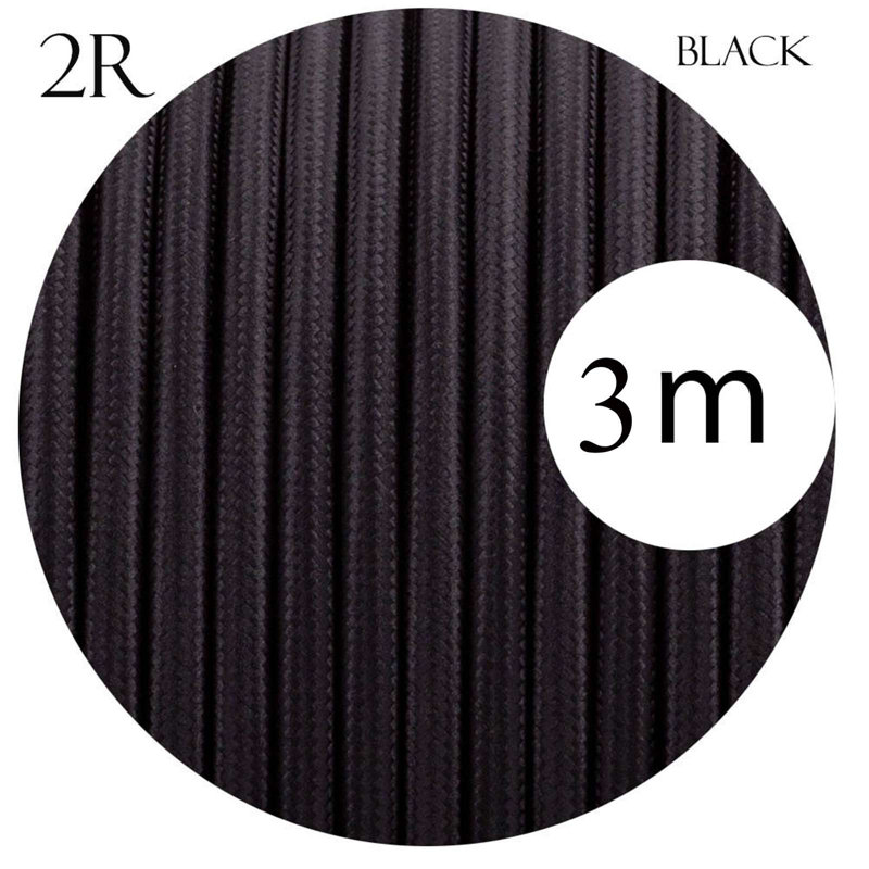 3m 2 Core Round Fabric Electrical Cable Braided Flex Cord for Lightning Lamp and DIY Projects, Black