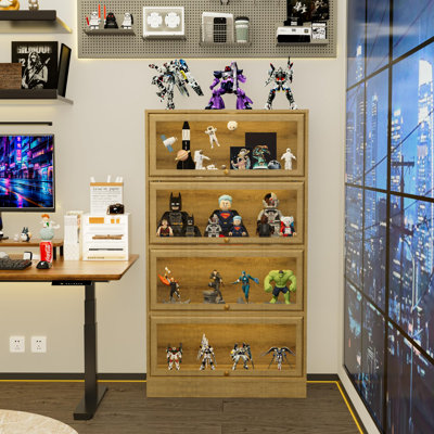 Display Cabinet With Acrylic Glass Doors,4-Tiers Curio Cabinet With LED Lighting For Collectibles, Collectibles Toy Organizers Rack & Display Shelf Di by Wrought Studio