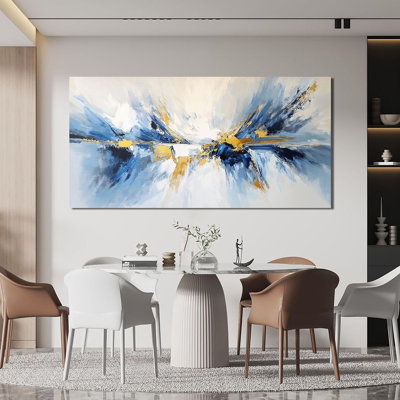 Reproduction d'art moderne sur toile, art mural abstrait pour chambre à coucher, décorations dorées et bleues pour salle à manger