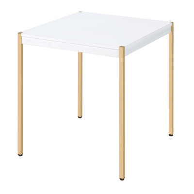 Lavrentios Square End Table in White and Gold