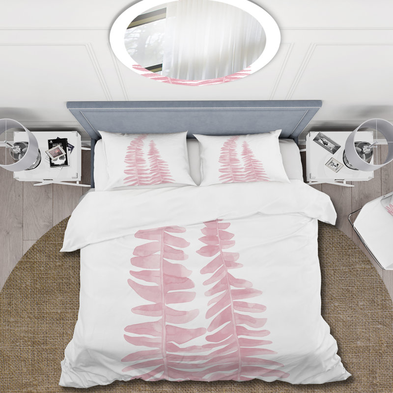 Deux deux fougères roses - ensemble de housse de couette traditionnel - microfibre de polyester