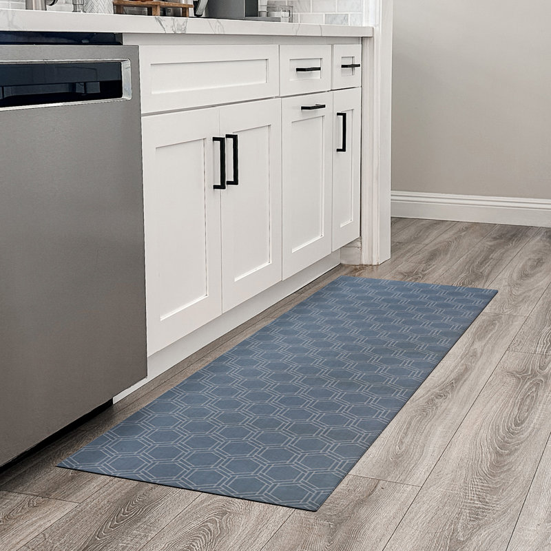 Un-Rug Honeycomb Low Profile Kitchen Mat, Blue, Runner 1'11" x 5'11"