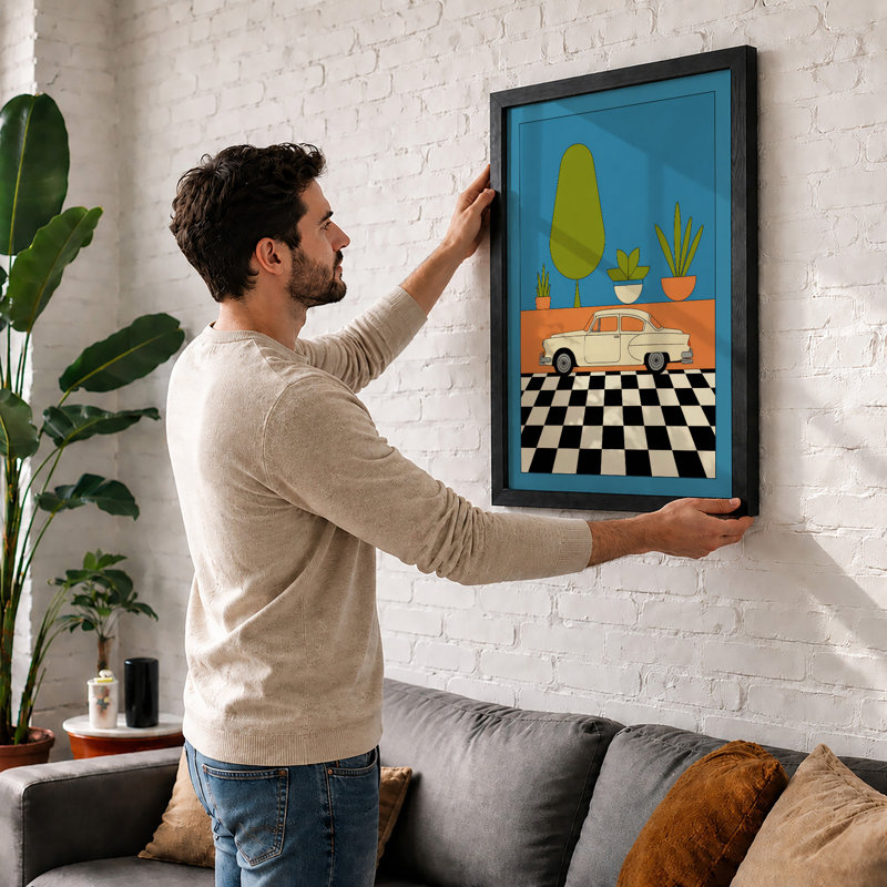 Motor Mid-Century - Framed Print, A4 - 29.7 x 21.0 cm, White