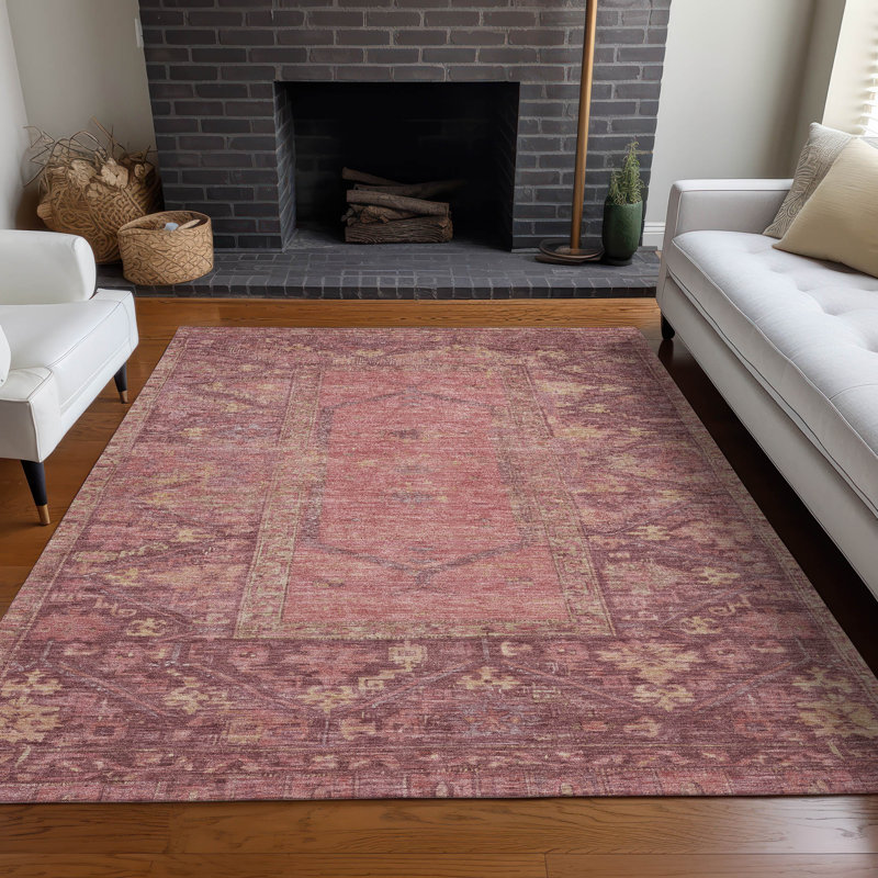 Machine Washable Indoor/Outdoor Xhevrie Blush Rug, Rectangle 5' x 7'6"