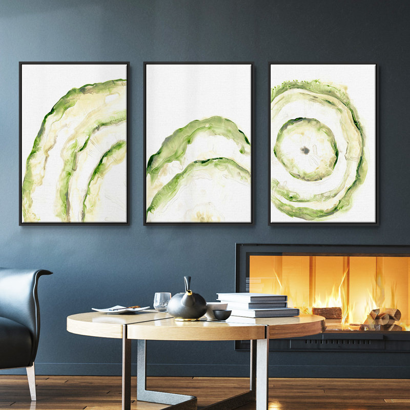 Lichen Halo I - Ensemble de 3 cadres flottants sur toile, H 40 po x l 78 po x P 2 po, Cadre noir