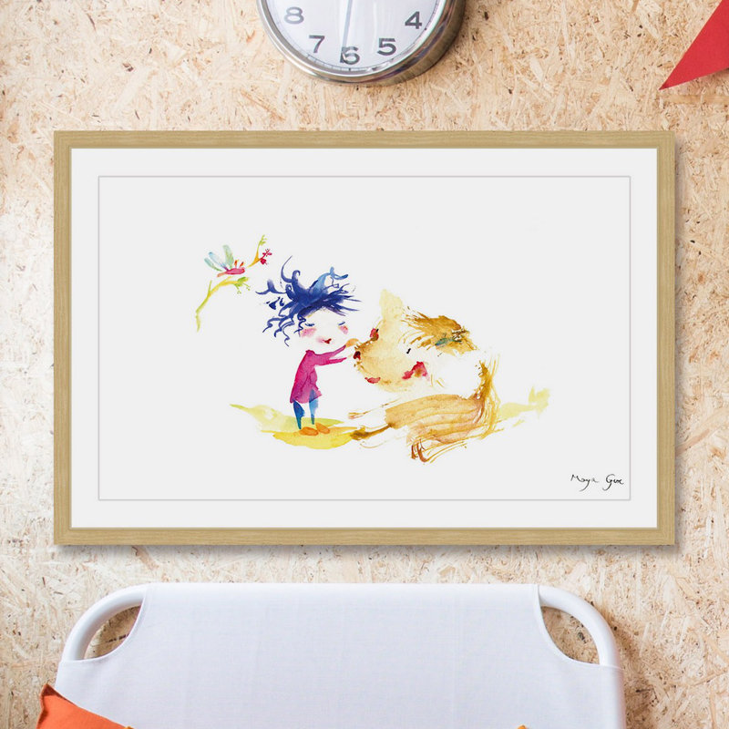 «A Girl and a Dog» par Maya Gur, reproduction d'art encadrée, H 12 po x l 18 po x P 1,5 po