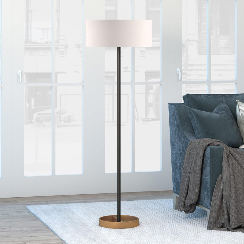 Two-Tone Floor Lamp With Linen Shade - Matte Black/Brass Finish
