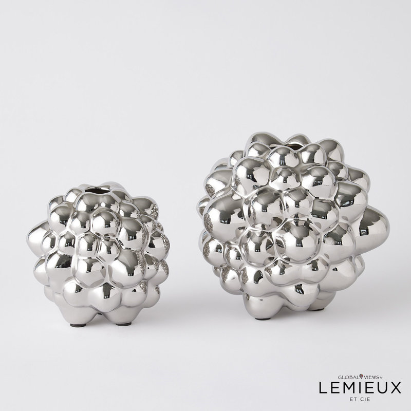 Bubble Vase, 6.75" H x 7" W x 7" D, Bright Silver