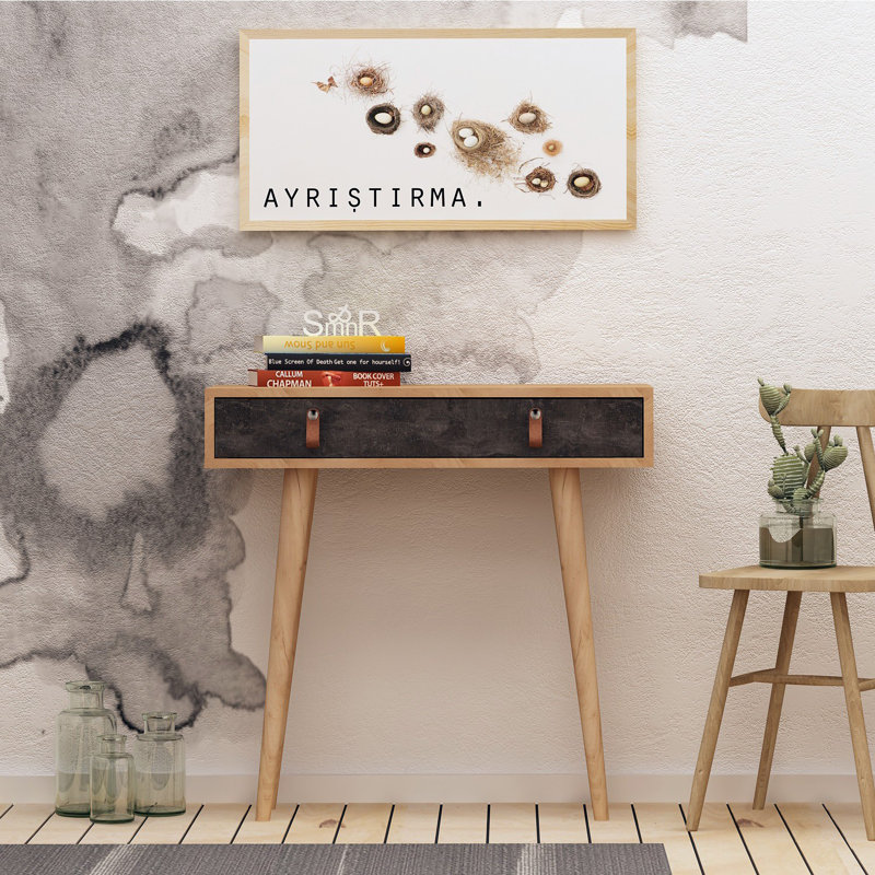 Modern Scandinavian Sideboard with 1 Drawer, 31.5 x 34.5 x 11.8 inches | 100% Melamine Coated Particle Board, Oak & Dark Grey Finish | PU Leather Handle, Wooden Legs, Wall-Mountable, Stylish Storage Solution
