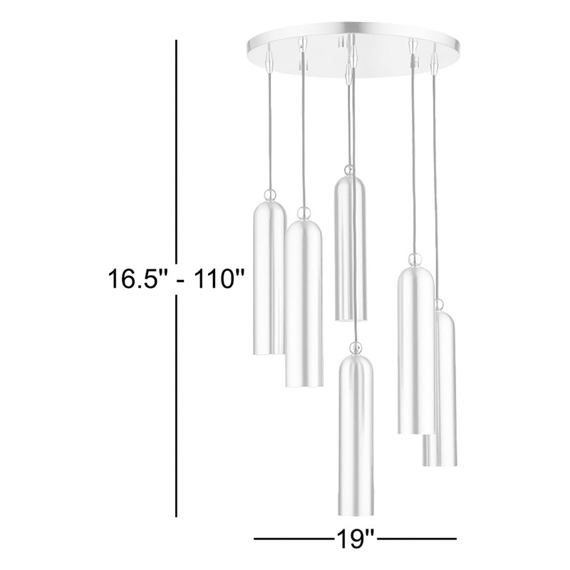 Luminaire suspendu cylindrique à 6 lumières Harly, Nickel brossé