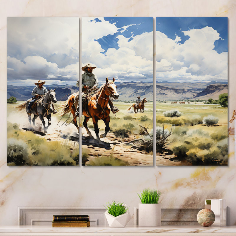 «Cowboy Ranch Life» sur toile, reproduction de 3 pièces, H 28 po x l 36 po x P 1 po