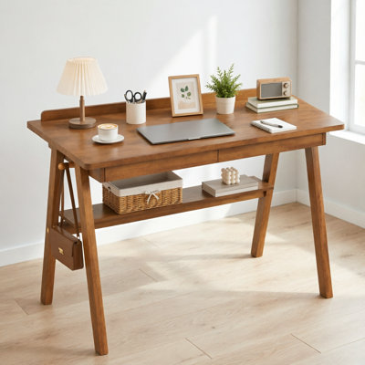 Bureau d'écriture en bois massif 40 po x 24 po avec tiroirs et tablette de rangement, bureau d'ordinateur moderne Mid-Century pour bureau à domicile et chambre à coucher, noyer
