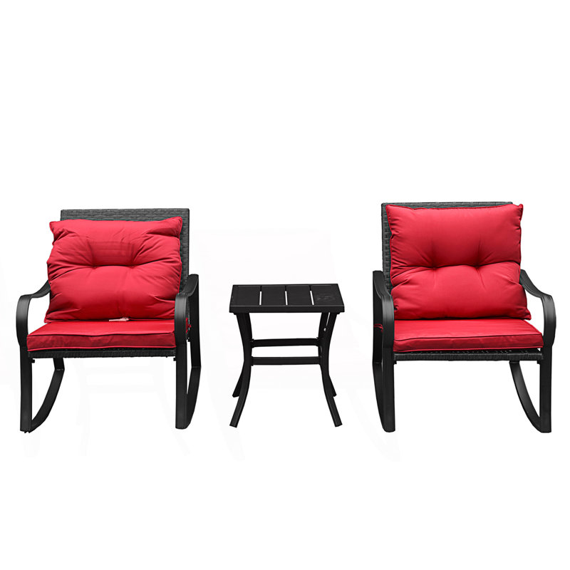 Ensemble de conversation de terrasse en métal pour 2 personnes avec coussins, Rouge