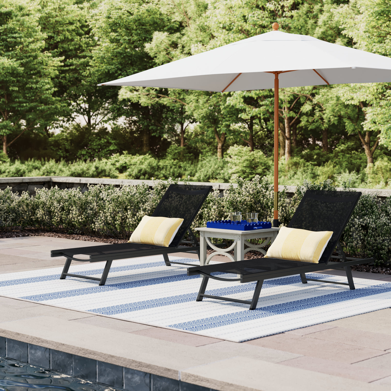 25'' Outdoor Metal Chaise Lounge Set, Black