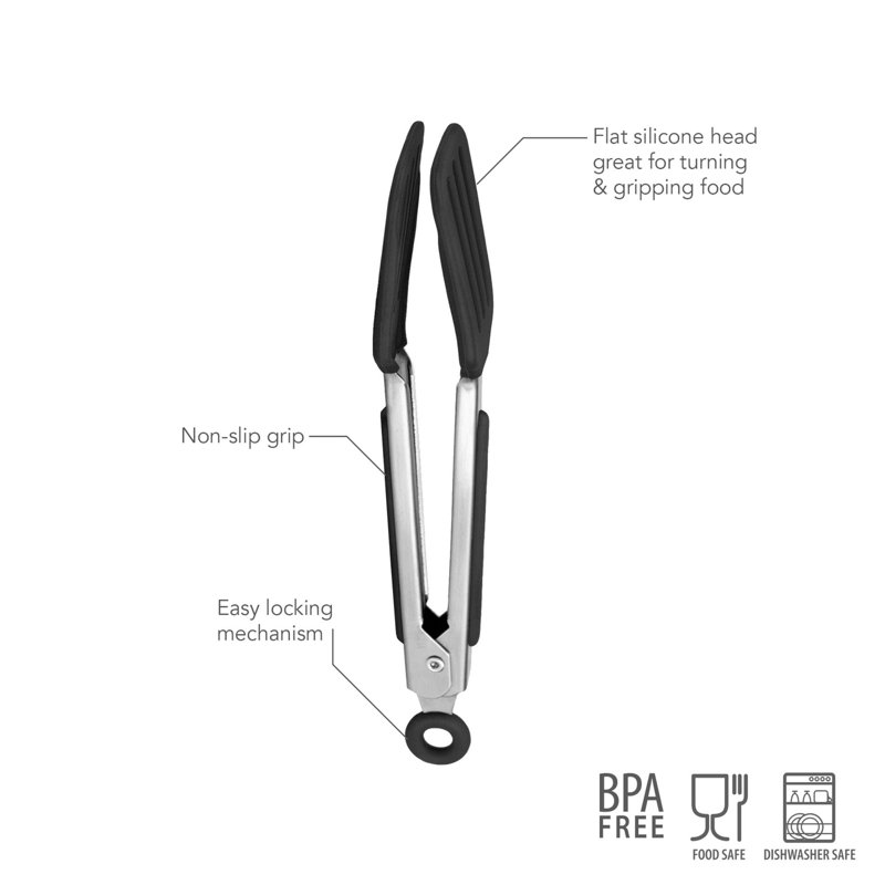 Mini-pinces Tovolo pour la cuisson et la préparation des aliments, Acier inoxydable/noir