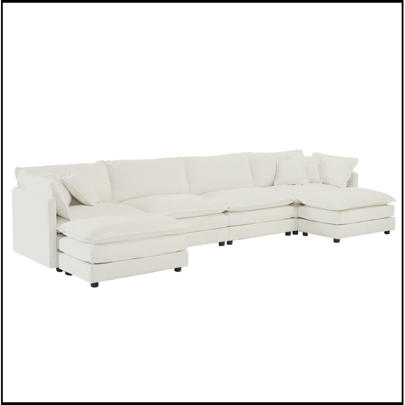 Grand canapé-lit en U avec méridienne réversible modulaire Comfort, Blanc