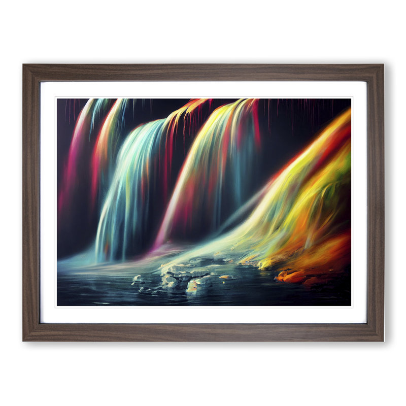 Waterfall Rainbow - Single Picture Frame Print, 25cm H x 34cm W, Dark Brown