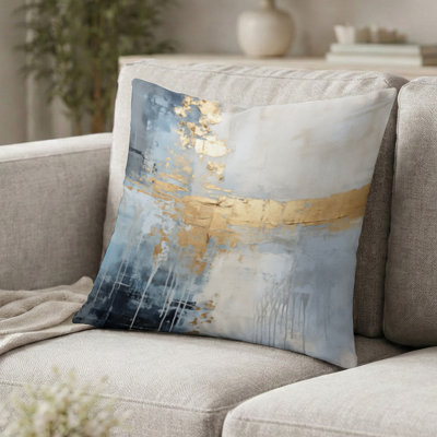 Coussin décoratif beige et doré avec paysage d'hiver - Coussin décoratif imprimé paysage d'hiver