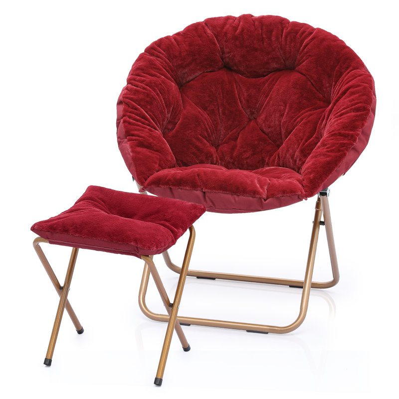 Amey Foldable Round Saucer Chair Portable Dorm Chair Lounge Chair Accent Chair for Bedroom Living Room, Pink Synthetic Fur
