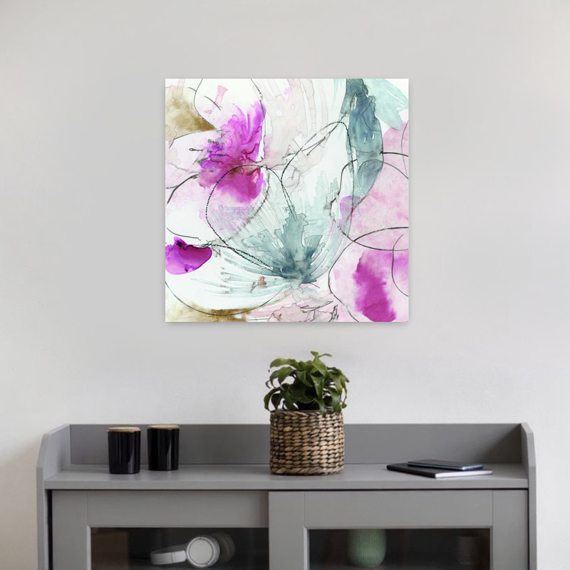 «Pretty In Pink II», art floral délicat et éthéré, H 18 po x l 18 po