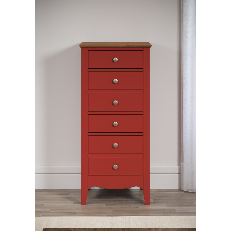 Delrick 6 Drawer 50Cm W Tallboy, Red/Brown