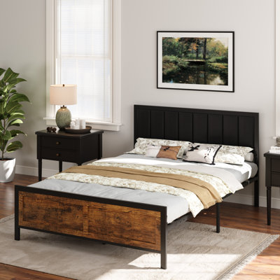 Bed Frame With Headboard Metal Platform Bed , No Box Spring Needed,Vintage Brown
