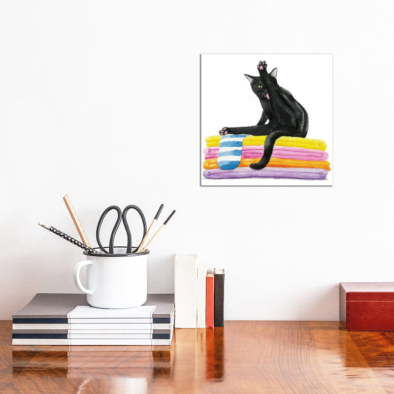 Chat noir sur des serviettes de bain par Alexey Dmitetchich Shmyrov - peinture sur toile tendue